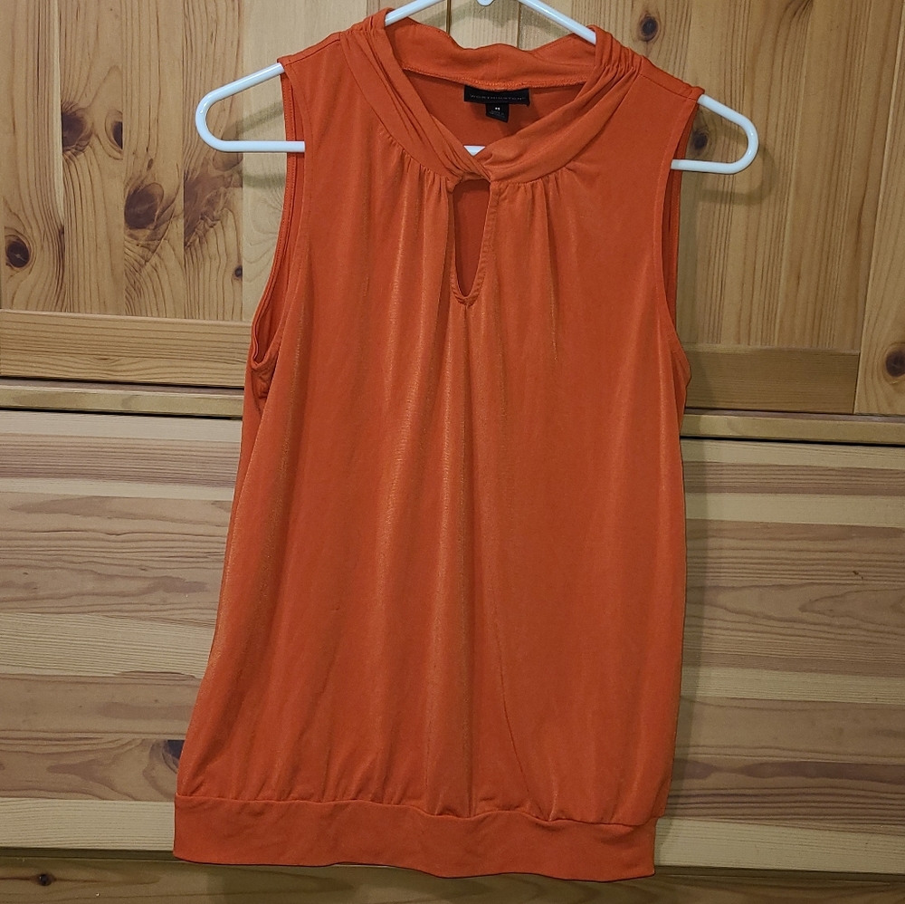 Orange Keyhole Sleeveless Blouse